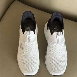 Skechers White and Black Slip-On Shoes